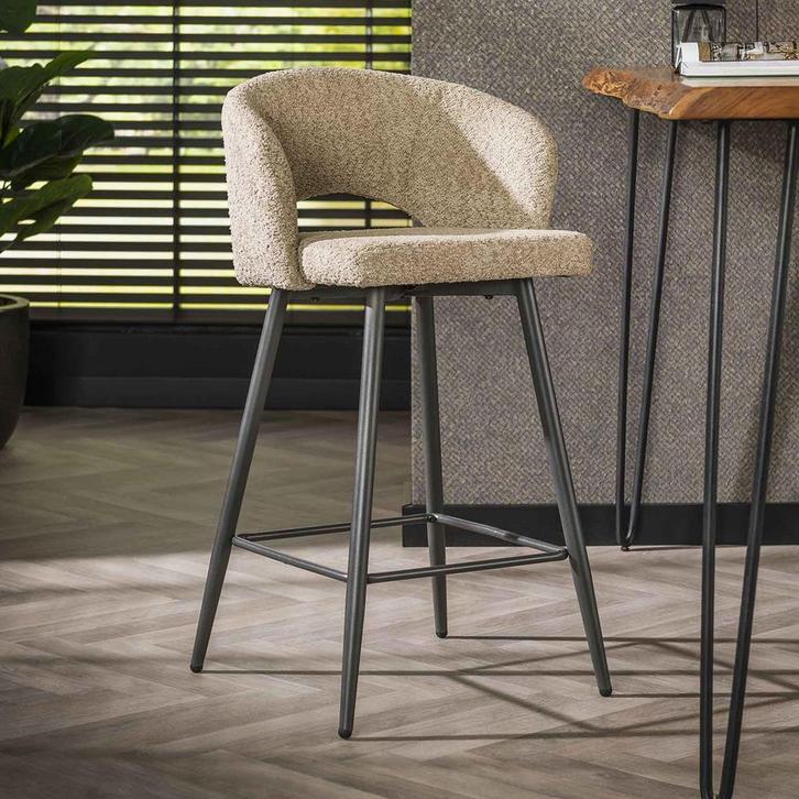 *WOONWINKEL* Barstoel Met Ronde Rug Boucle Zandkleur, Huis en Inrichting, Barkrukken, Nieuw, Verzenden