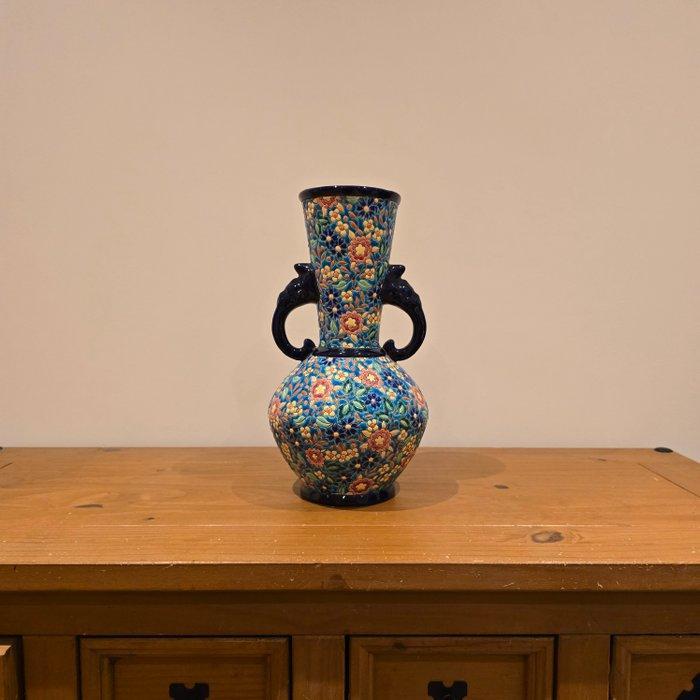 Émaux de Longwy - Grand Vase à col avec anses éléphant, Antiek en Kunst, Antiek | Glas en Kristal