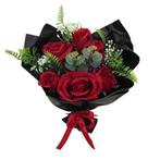 Low budget 43cm wrapped rose bouquet with eucalyptus foliage, Ophalen of Verzenden, Nieuw