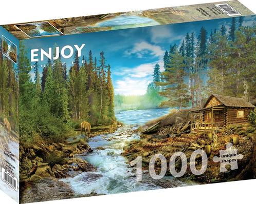 A Log Cabin by the Rapids Puzzel (1000 stukjes) | Enjoy, Hobby en Vrije tijd, Denksport en Puzzels, Nieuw, Verzenden