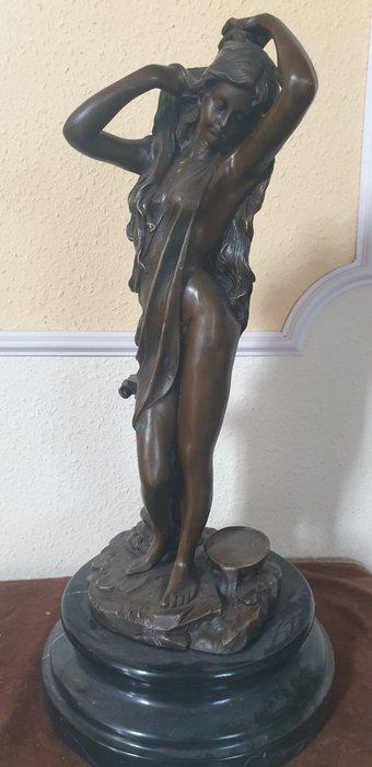 Aldo Vitaleh - Beeld, Girl at the column - 55 cm - Brons, Antiek en Kunst, Curiosa en Brocante