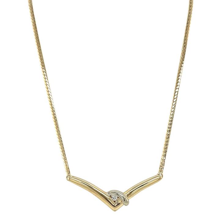 Gouden choker met diamant 43 cm 14 karat, Sieraden, Tassen en Uiterlijk, Kettingen, Wit, Zo goed als nieuw, Goud, Verzenden
