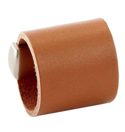 Greep Leder Drum lichtbruin/nikkel mat 32 mm, Doe-het-zelf en Verbouw, Hang- en Sluitwerk, Nieuw, Ophalen of Verzenden
