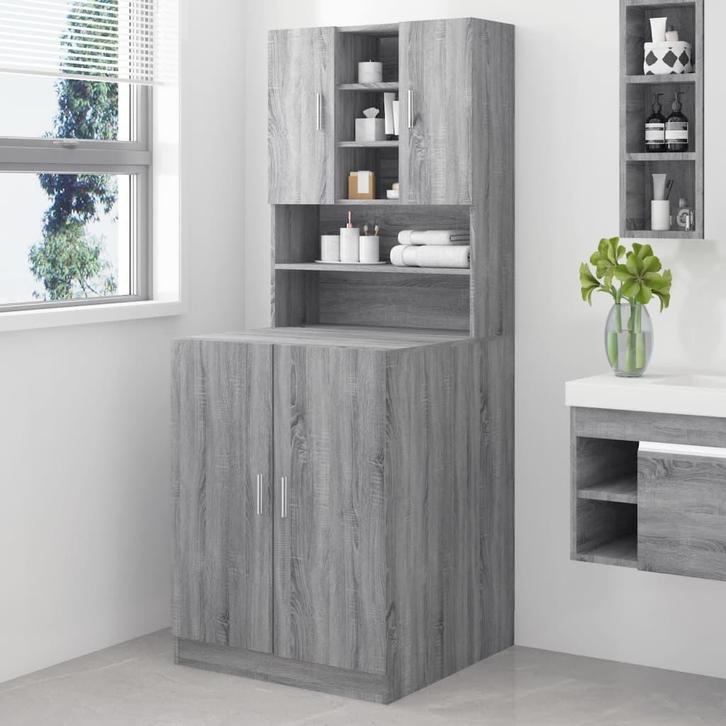 vidaXL Wasmachinekast bewekrt hout grijs sonoma eikenkleurig, Witgoed en Apparatuur, Wasmachines, Nieuw, Verzenden