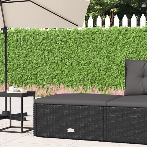 vidaXL Voetensteun met kussen poly rattan zwart, Tuin en Terras, Tuinsets en Loungesets, Nieuw, Rotan, Verzenden