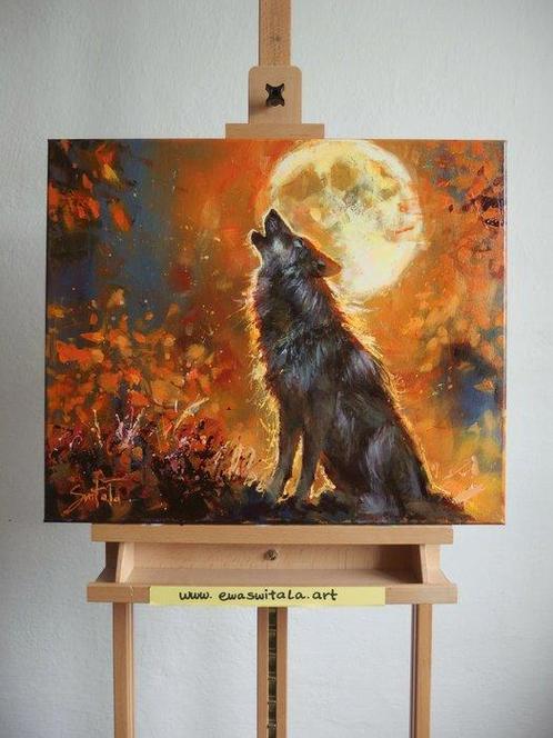 Ewa Switala - Howling Wolf, Antiek en Kunst, Kunst | Schilderijen | Modern