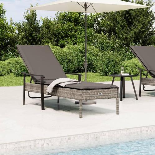 vidaXL Ligbed met kussen poly rattan grijs, Tuin en Terras, Tuinsets en Loungesets, Nieuw, Rotan, Verzenden