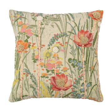 kussen geborduurd wilde bloemen roze klaproos 45x45cm beschikbaar voor biedingen