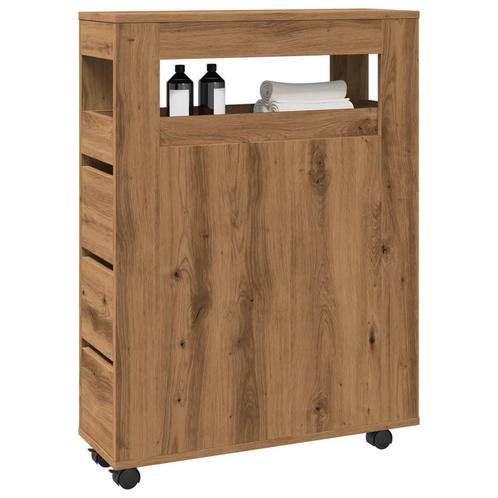 vidaXL Badkamerkast smal met wielen bewerkt hout artisanaal, Huis en Inrichting, Kasten | Overige, Nieuw, Verzenden