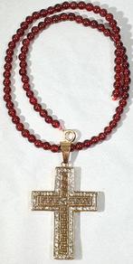 Natuurlijke granaat - AAA++ - Kruis met zirkonias, gouden, Antiek en Kunst