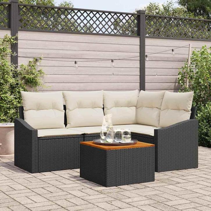 vidaXL Tuin Sofa Set met kussen 5 pcs Zwart Poly riet, Tuin en Terras, Tuinsets en Loungesets, Nieuw, Rotan, Verzenden