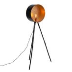 Vintage vloerlamp op bamboo driepoot zwart met goud - Barrel, Huis en Inrichting, Lampen | Vloerlampen, Nieuw, Overige stijlen