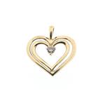 10 Krt. Hanger van een dubbel hart met diamant | 0,08 ct., Sieraden, Tassen en Uiterlijk, Antieke sieraden, Ophalen of Verzenden