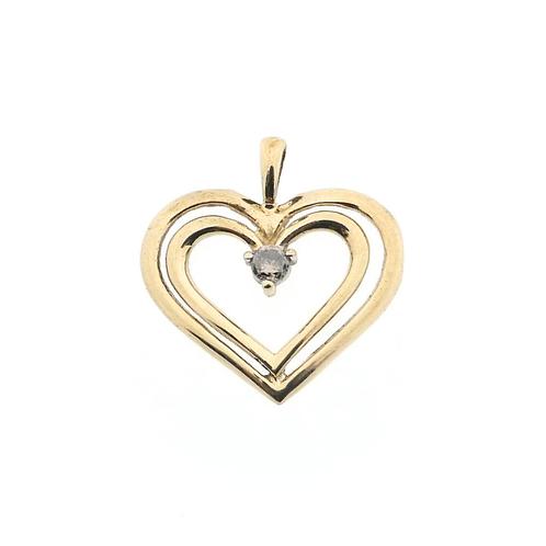 10 Krt. Hanger van een dubbel hart met diamant | 0,08 ct., Sieraden, Tassen en Uiterlijk, Antieke sieraden, Met edelsteen, Goud