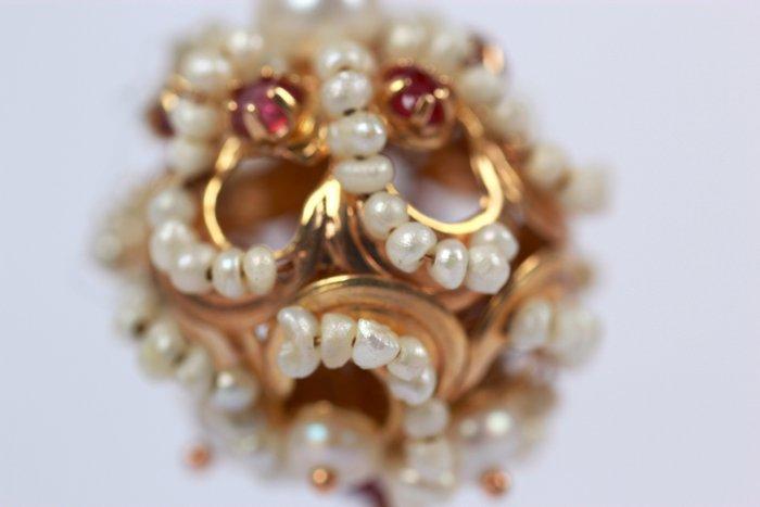Hanger - 18 karaat Geel goud Parel - Robijn - Barokherleving, Sieraden, Tassen en Uiterlijk, Antieke sieraden
