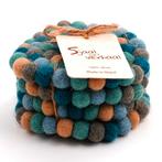 Set van 4 vilten ronde onderzetters - Petrol, Zeegroen, Blau, Ophalen of Verzenden, Nieuw