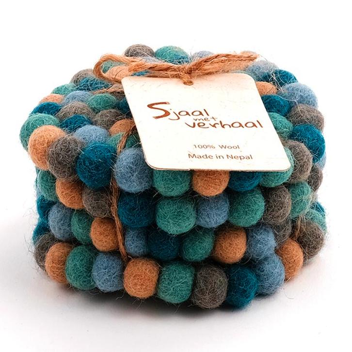 Set van 4 vilten ronde onderzetters - Petrol, Zeegroen, Blau, Huis en Inrichting, Woonaccessoires | Onderzetters, Nieuw, Ophalen of Verzenden
