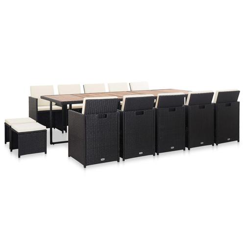 vidaXL 15-delige Tuinset met kussens poly rattan zwart, Tuin en Terras, Tuinsets en Loungesets, Tuinset, Nieuw, Rotan, Verzenden