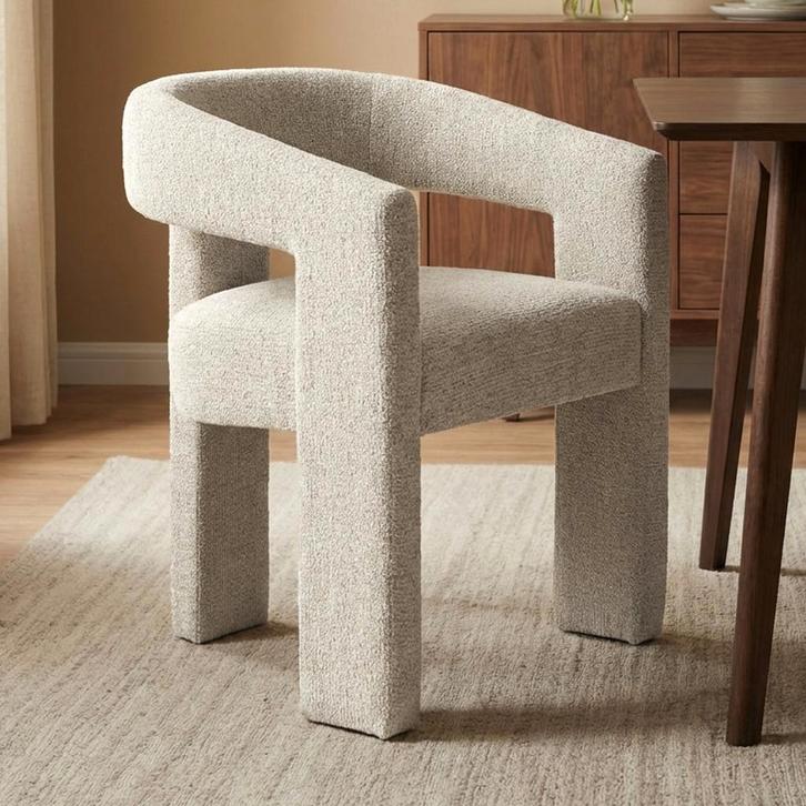 *WOONWINKEL* Design Eetkamerstoel Creme Volledig Stof, Huis en Inrichting, Stoelen, Wit, Nieuw, Verzenden