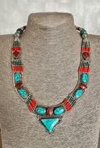 Turquoise en koraal - vintage Tibetaanse zilver -, Verzamelen, Mineralen en Fossielen