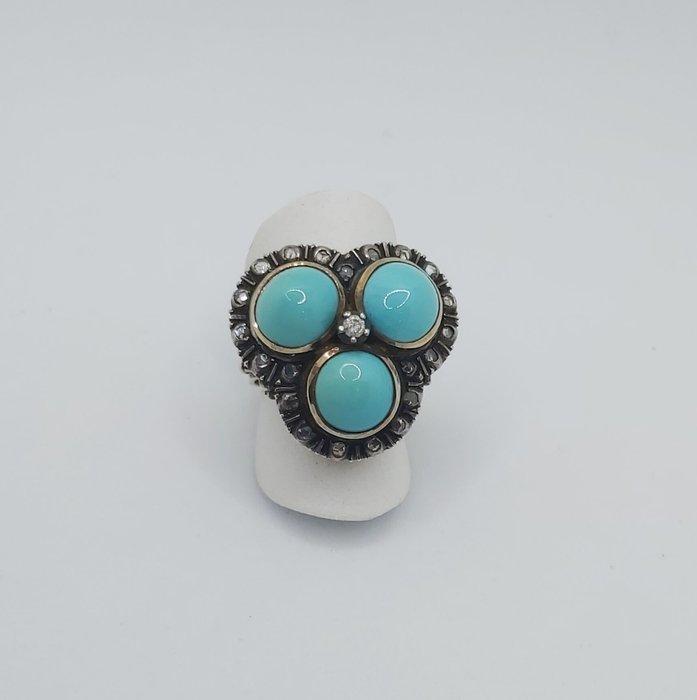 Ring - 19.2 kt. Roségoud - 12.20ct. tw. Turquoise - Diamant, Sieraden, Tassen en Uiterlijk, Ringen