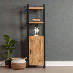 Boekenkast Mangohout Britt Smal Met Kastje 200 cm, Huis en Inrichting, Kasten | Boekenkasten, Nieuw, 50 tot 100 cm, Industriële meubels
