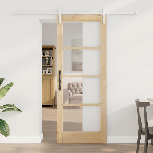 vidaXL Schuifdeur met beslag ORKDAL Massief hout en glas, Doe-het-zelf en Verbouw, Deuren en Horren, Nieuw, Verzenden