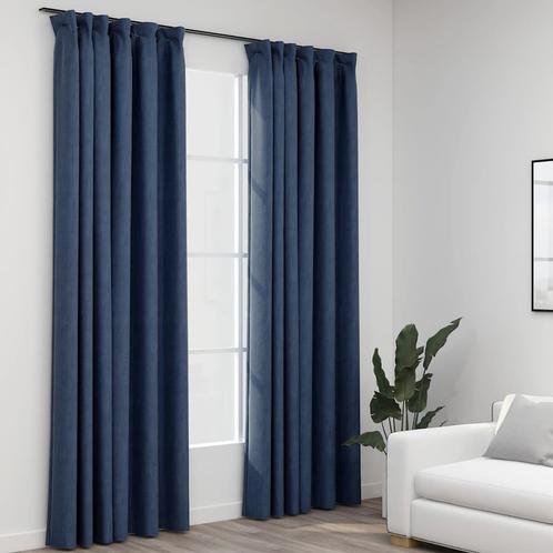 vidaXL Gordijnen linnen-look verduisterend haken 2 st, Huis en Inrichting, Stoffering | Gordijnen en Lamellen, Blauw, Nieuw, Verzenden
