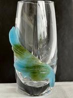 Daum France - Vaas - helder kristal met een turquoise/groen, Antiek en Kunst, Antiek | Glas en Kristal