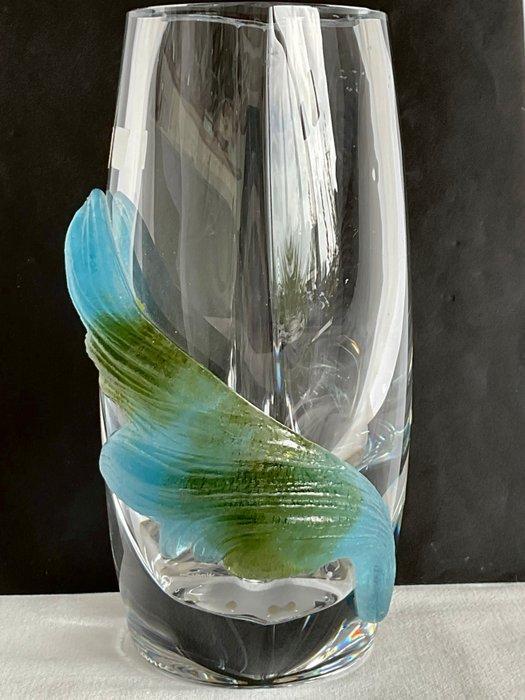 Daum France - Vaas - helder kristal met een turquoise/groen, Antiek en Kunst, Antiek | Glas en Kristal