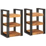 vidaXL Nachtkastje 2 pcs Bruin en zwart Massief Mango Hout, Huis en Inrichting, Minder dan 45 cm, Verzenden, Nieuw, 55 tot 70 cm