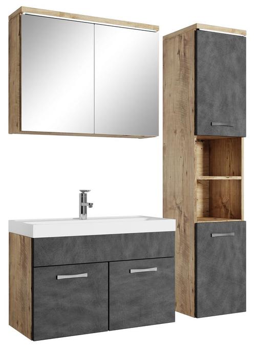 Badkamermeubel Set Paso 80 x 40 cm Kastanje Grijs Badmeubel, Huis en Inrichting, Badkamer | Badkamermeubels, Nieuw, Wastafelkast