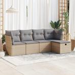 vidaXL 5-delige Loungeset met kussens poly rattan beige, 5 zitplaatsen, Nieuw, Loungeset, Verzenden
