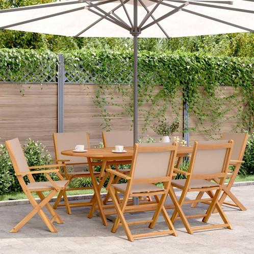 vidaXL 7-delige Tuinset massief hout en stof taupe, Tuin en Terras, Tuinsets en Loungesets, Tuinset, Nieuw, Hardhout, Verzenden