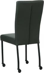 Donkergroene leren moderne eetkamerstoel - poot vierkant zwa, Huis en Inrichting, Stoelen, Overige kleuren, Nieuw, Leer, Ophalen of Verzenden