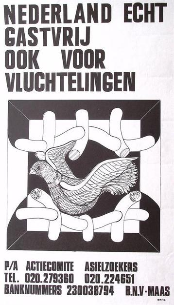 Demonstratie voor mensenrechten en voor asiel op poster beschikbaar voor biedingen