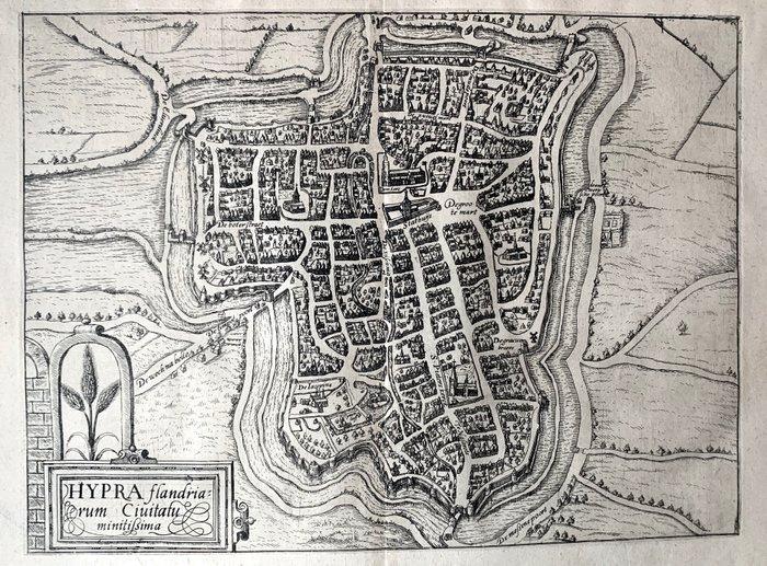 België - Ieper; Braun & Hogenberg - Hypra Flandriarum, Boeken, Atlassen en Landkaarten