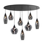 Hanglamp met 8-Lichts Rook glas | 100cm | Ovaal |  Glas, Nieuw, Ophalen of Verzenden, Modern, Metaal