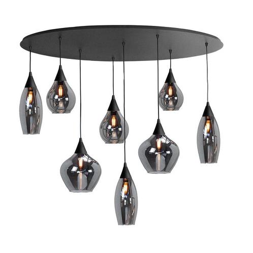Hanglamp met 8-Lichts Rook glas | 100cm | Ovaal |  Glas, Huis en Inrichting, Lampen | Hanglampen, 75 cm of meer, Nieuw, Metaal