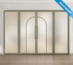 Dubbele stalen taatsdeur met glaspanelen Olijfgroen 2 Vlaks, Nieuw, Metaal, Overige typen