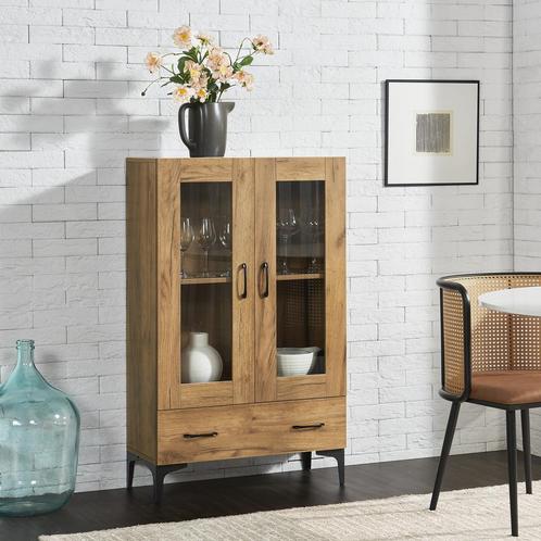 [en.casa] Vitrinekast Søndersø 115x70x31 cm eikenkleurig, Huis en Inrichting, Kasten | Dressoirs, Nieuw, Verzenden