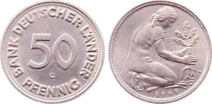 Duitsland 50 Pfennig 1949 G extrem starke Lichtenrader Pr..., Postzegels en Munten, Munten | Europa | Niet-Euromunten, Verzenden