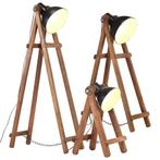 vidaXL Vloerlampen 3 st E27 massief mangohout zwart, Huis en Inrichting, Verzenden, Nieuw