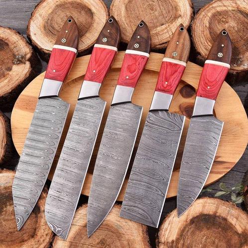 Keukenmes - Chefs knife - Pakkawood, hout en gevouwen staal, Antiek en Kunst, Antiek | Keukenbenodigdheden