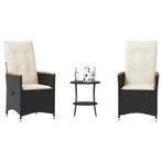 vidaXL 3-delige Bistroset met kussens poly rattan zwart, Verzenden, Nieuw, Rotan