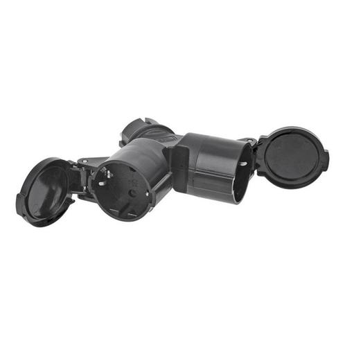 ProPlus Schuko stekker - duo splitter - 230V - zwart - IP44, Doe-het-zelf en Verbouw, Elektra en Kabels, Nieuw, Ophalen of Verzenden