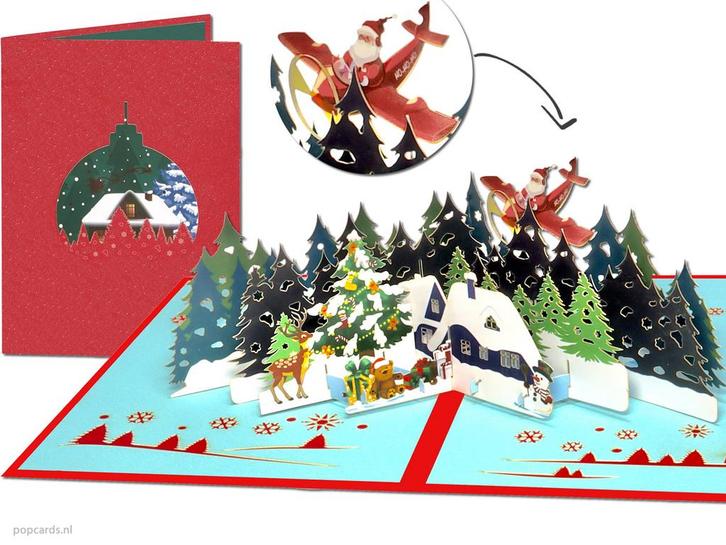 Kerstkaart Vliegende Kerstman pop-up kaart, Diversen, Wenskaarten, Verzenden