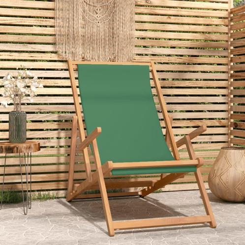 vidaXL Strandstoel inklapbaar massief teakhout groen, Tuin en Terras, Tuinstoelen, Nieuw, Teakhout, Verzenden
