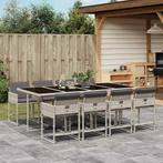 vidaXL 9-delige Tuinset met kussens poly rattan lichtgrijs, Nieuw, 8 zitplaatsen, Tuinset, Verzenden