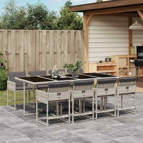 vidaXL 9-delige Tuinset met kussens poly rattan lichtgrijs, Tuin en Terras, Tuinsets en Loungesets, Tuinset, Nieuw, 8 zitplaatsen